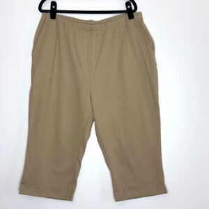 Lands' End Khaki Sport Knit High Rise Elastic Waist Capri Pant Womens Size XL 18